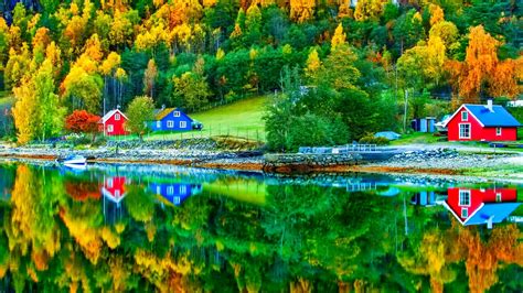 Download Colors Forest Tree Lake House Photography Reflection Hd Wallpaper