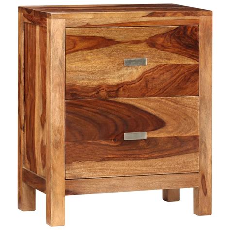 Sheesham Solid Wood Bedside Cabinet With 2 Drawers Uk