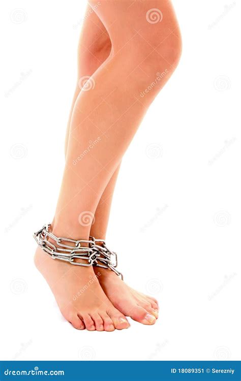 woman legs tied up by chain isolated stock image image 18089351