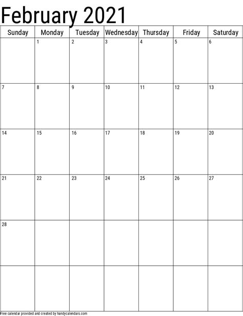 2021 February Calendars Handy Calendars