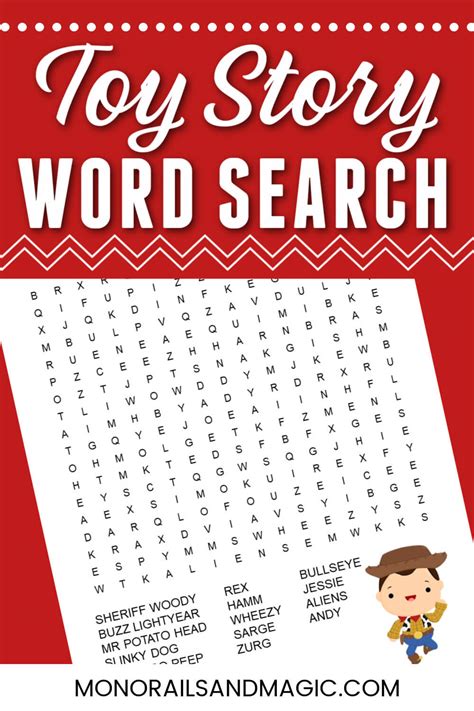 Toy Story Word Search Free Printable Monorails And Magic