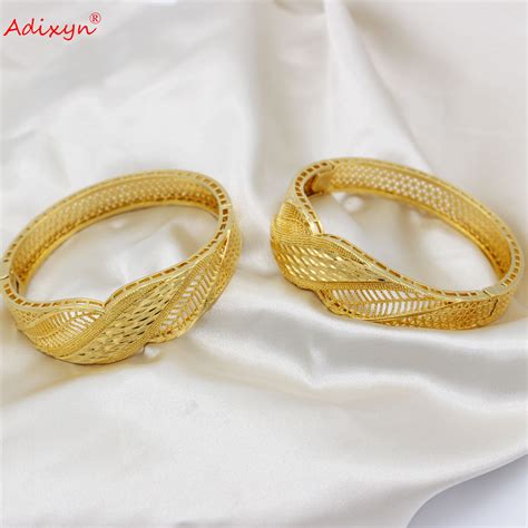 Adixyn 1 2pcs Can Open Dubai Gold Color Bangles For Women Ethiopian Bracelets African Jewelry