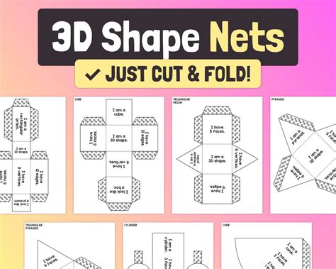 3d Shape Nets Activity 4th 5th 6th Grade Cutout 3d Shapes Etsy