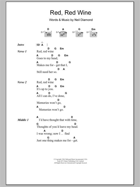 Red Red Wine By Tony Tribe Guitar Chordslyrics Guitar Instructor