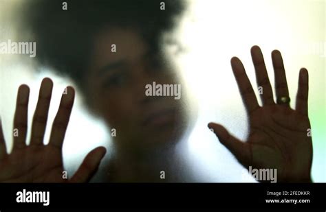 Woman Feeling Trapped Behind Glass Depression Mental Illness Concept Stock Video Footage Alamy