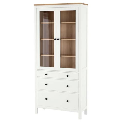 Hemnes Glass Door Cabinet With 3 Drawers White Stainlight Brown