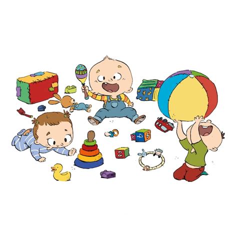 Group Of Babies Playing In The Nursery Premium Vector