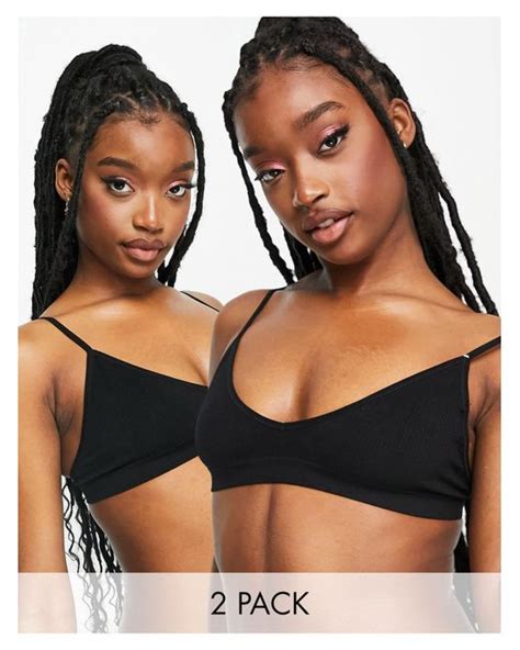 Cotton On Cotton Seamless Triangle Bralette 2 Pack In Black Lyst