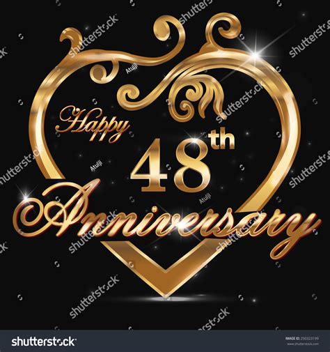 48 Year Anniversary Golden Heart 48th Stock Vector 250323199 Shutterstock