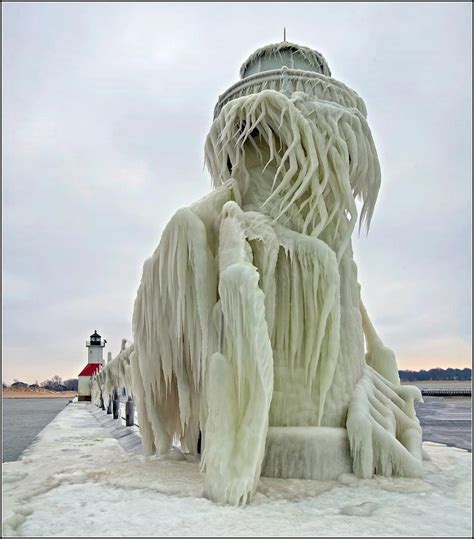 The Aftermath Of A Winter Storm At St Josephs Lighthouse And Pier In