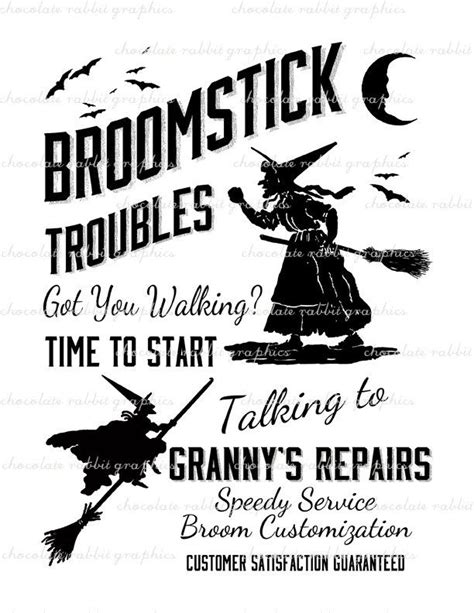 Halloween Witch Vintage Sign Broom Repair Instant Digital Download