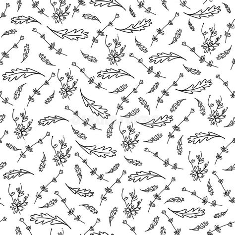 Vector Seamless Pattern With Branches And Leaves In Doodle Style Stock