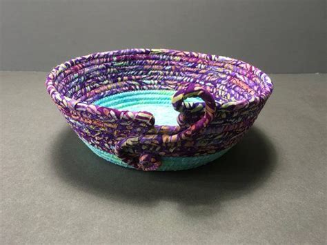 Purple And Aqua Coiled Rope Bowl Fabric Yarn Bowl Batik Etsy Yarn