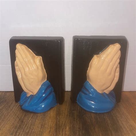 Art Vintage 195s Chalkware Praying Hands Bookends Jesus Catholic T