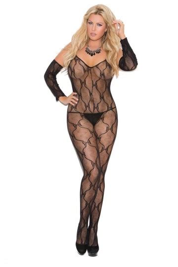 Elegant Moments 1604q Bow Tie Lace Bodystocking With Open Crotch And