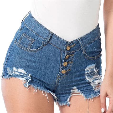 Wkoud 2018 Womens Denim Shorts Fashion Club Hole Jeans Sexy Blue Bleached Tassel Sweatpants
