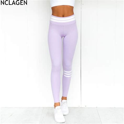 Nclagen 2018 Women Sexy Reflective Striped Patchwork Leggings Booty Pencil Pants Workout Yogaing