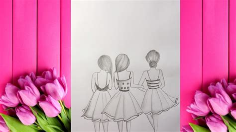 Bff Drawing Tutorial How To Draw Three Best Friend Hugging Together