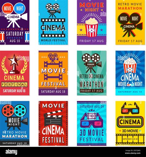 Cinema Poster Vintage Film Retro Cards Movies Placard Vector