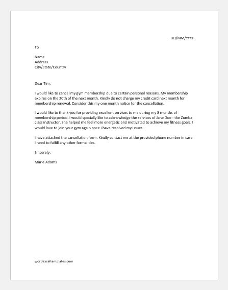 Gym Cancellation Letters For Ms Word Pdf Download Document Hub