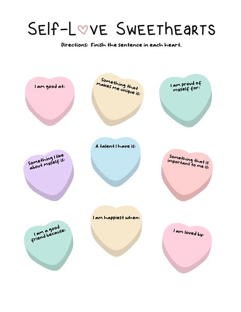 Self Love Sweethearts Valentines Day Therapy Worksheet Etsy
