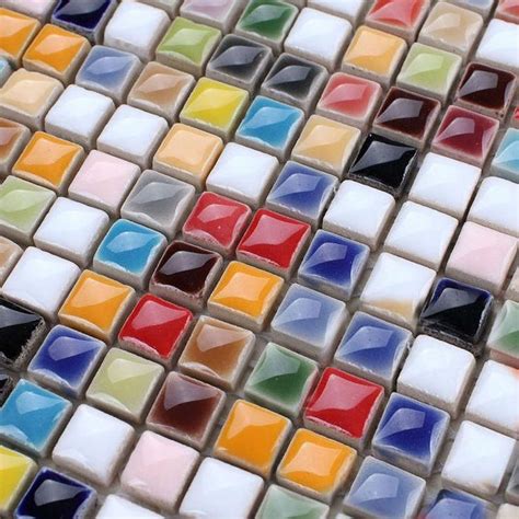 Multicolored Porcelain Mosaic Tile Glaze Multi Colors Mixed Small Squares Ceramic Bathroom Floor
