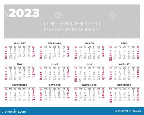 Calendar 2023 Year Vector Design Template Stock Vector Illustration