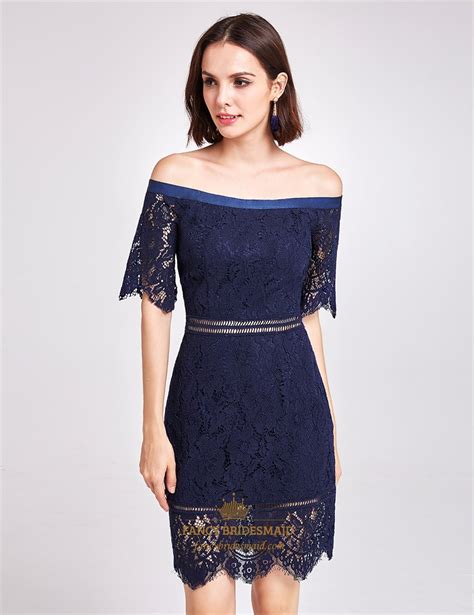 Navy Blue Off Shoulder Half Sleeve Short Sheath Lace Cocktail Dress Free Hot Nude Porn Pic Gallery