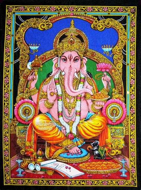 Hindu God Batik Elephant Deity Ganesh Ganesha Sequin Wall Hanging Tapestry