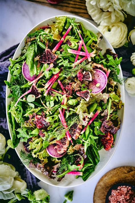 Herb Salad With Pomegranate Miso Dressing Proportional Plate