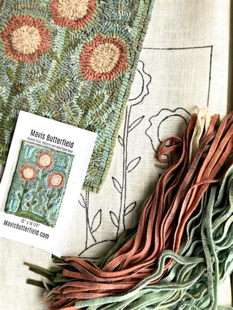 Rug Hooking Kit Primitive Flowers On Linen With Hand Dyed Etsy
