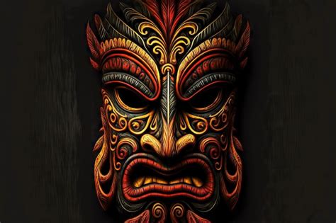 Premium Photo Dark Creepy Tiki Mask For Rituals On Black Background