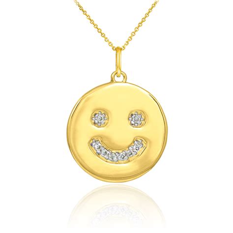 14k Gold Smiley Face Diamond Pendant Necklace Ebay
