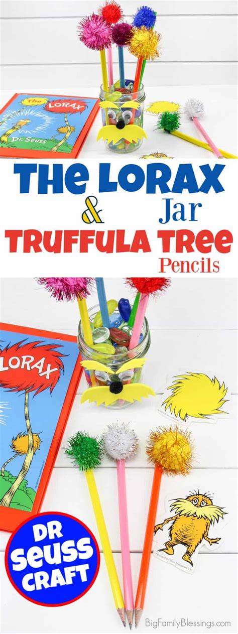 Lorax Pencil Jar With Truffula Tree Pencils Dr Seuss Craft Seuss