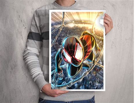 Spiderman Miles Morales Poster Marvel Wall Art Print Into The Etsy