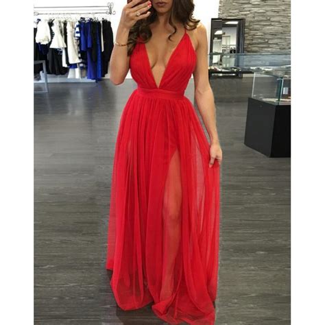 red backless maxi dress with side slit on luulla