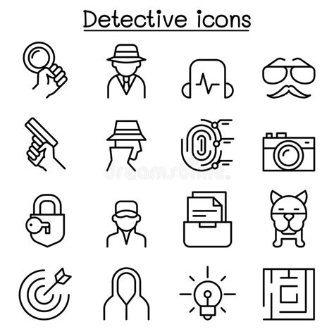 Detective Icon Set In Thin Line Style Stock Vector Illustration Of