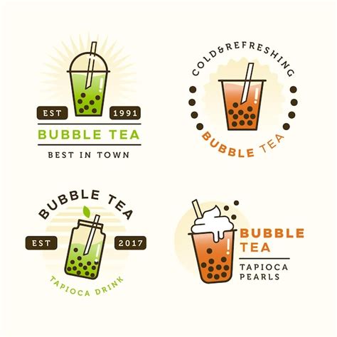 Premium Vector Bubble Tea Logo Template Set