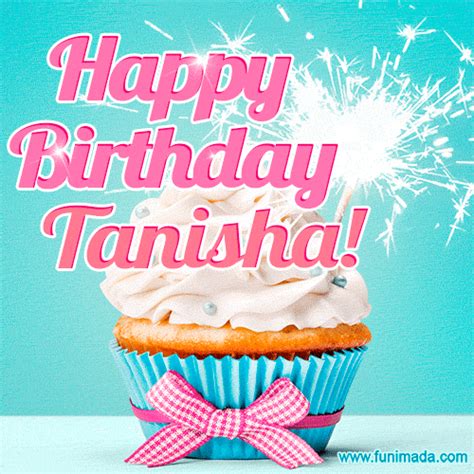 Happy Birthday Tanisha Elegang Sparkling Cupcake  Image — Download