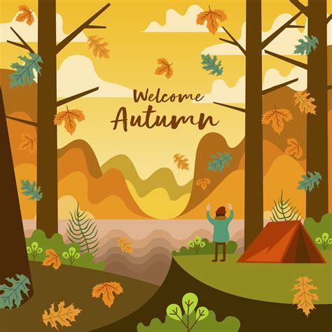 People Camping In Autumn Fall Season In The Forest 675006 Vector Art At