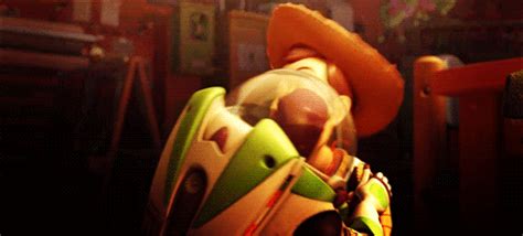 When Buzz Greets Woody With The Customary Kisses Toy Story S Popsugar Entertainment Photo 32