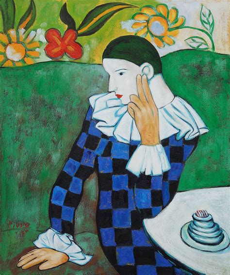 Harlequin Leaning On His Elbowpablo Picasso Art Painting Oil