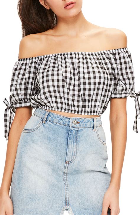 Missguided Gingham Off The Shoulder Blouse Nordstrom Womens Gingham