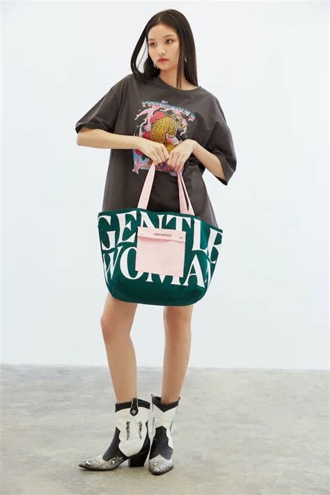 On Hand GENTLEWOMAN PAINTED WALL TOTE IN GREEN PINK On Carousell