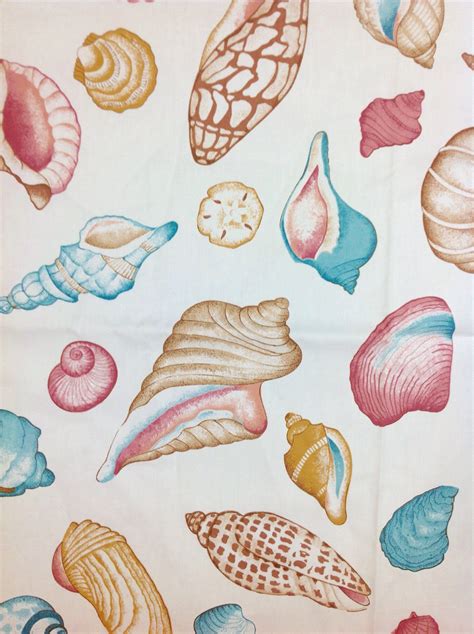 Seashell Print Fabric Cotton 46 X 18 12 Inches White Etsy Seashell