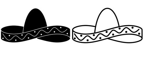 Outline Silhouette Sombrero Mexican Hat Icon Set Isolated On White