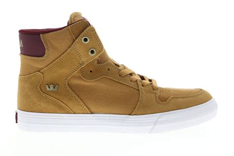 Supra Vaider Mens Tan Suede And Canvas High Top Lace Up Sneakers Shoes