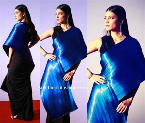 Shruti Haasan In A Blue Metal Saree South India Fashion