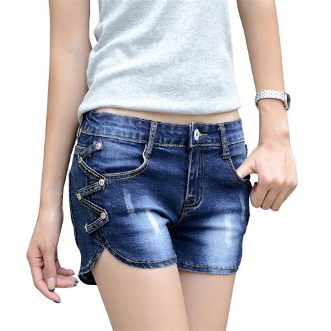 New Summer Denim Shorts Women Elastic Mid Waist Short Jeans Fashion