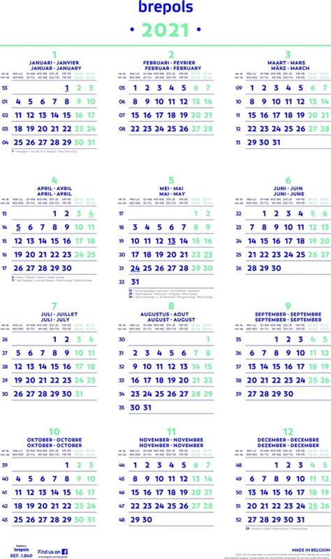 Overzichtelijke jaarkalender van 2021, de data worden per maand getoond inclusief weeknummers. Jaarkalender Kalender 2021 Gratis